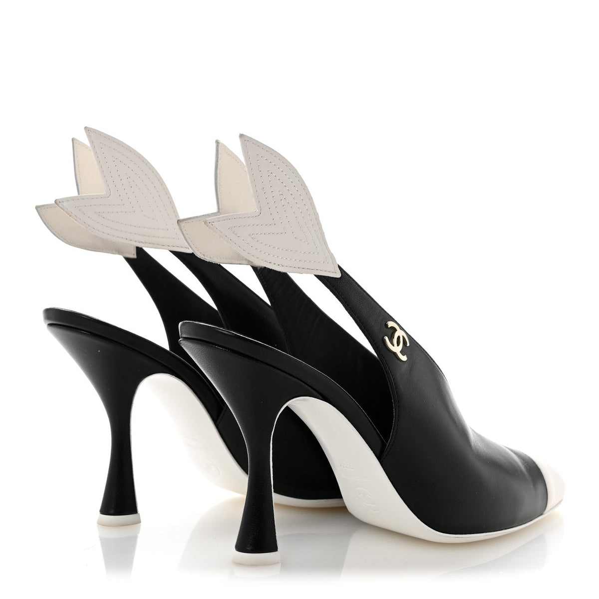 Lambskin Slingback Pumps 39.5 Black White
