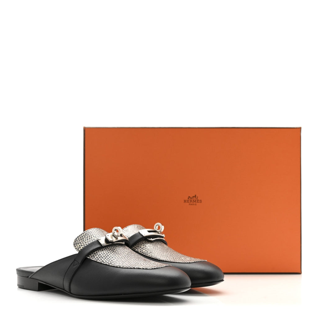 Lizard Calfskin Oz Mules 37 Ombre Black