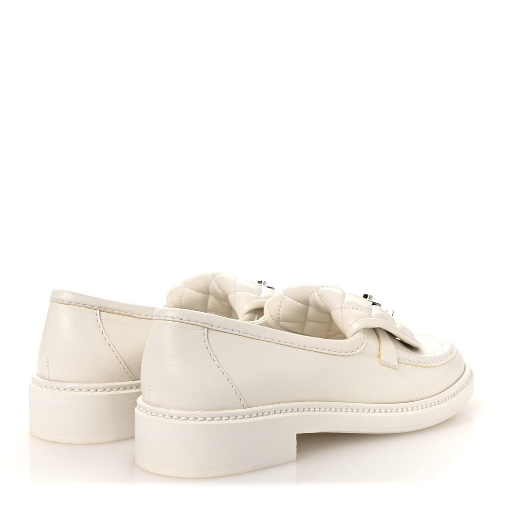 Shiny Lambskin Quilted CC Turnlock Loafers 37.5 White