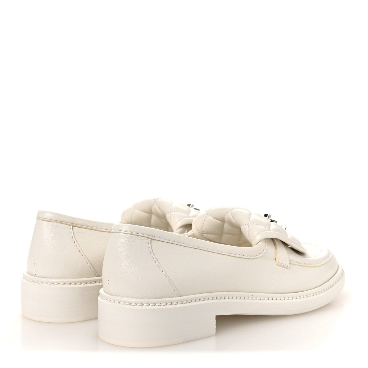 Shiny Lambskin Quilted CC Turnlock Loafers 37.5 White