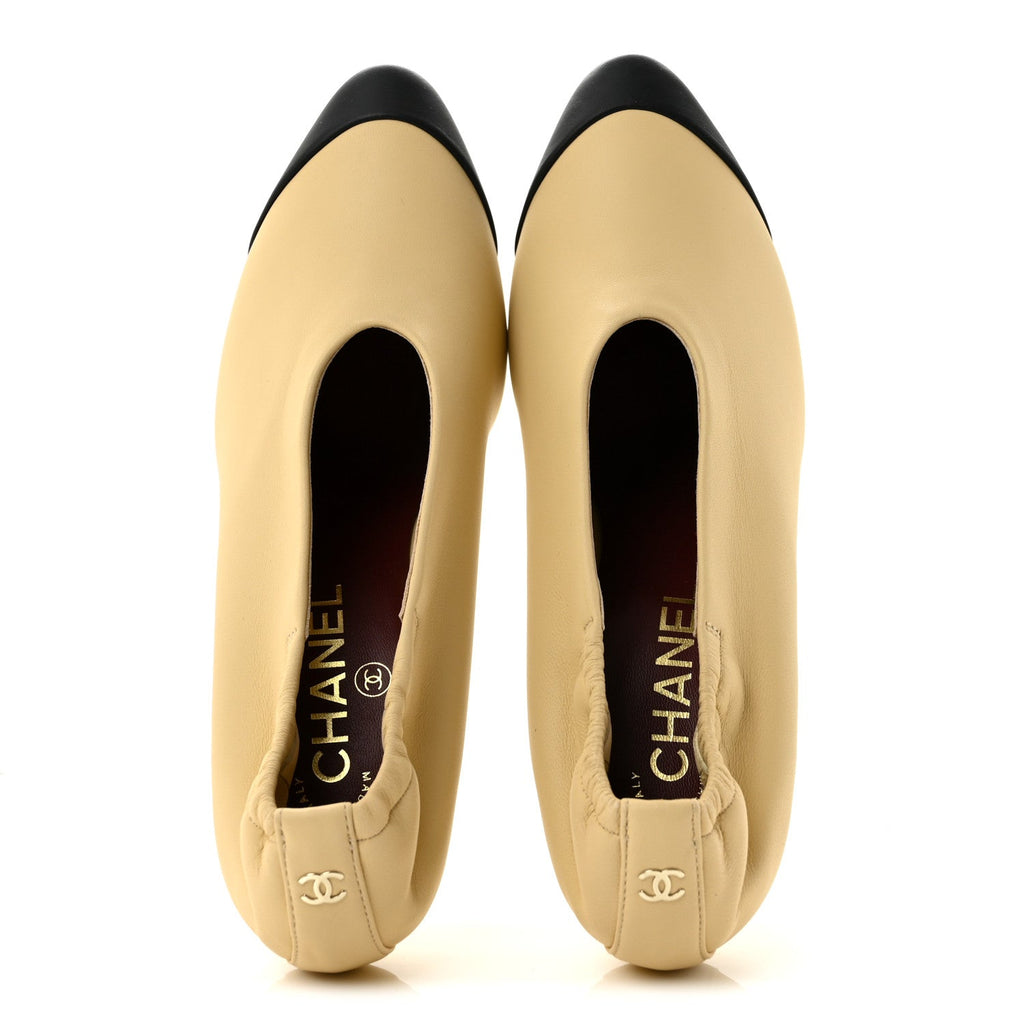 Lambskin Pumps 37 Light Beige Black