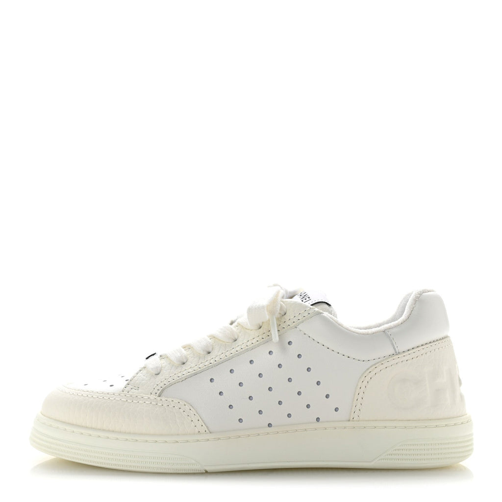 Grained Calfskin Fabric Womens Logo Sneakers 37.5 White 37.5 White