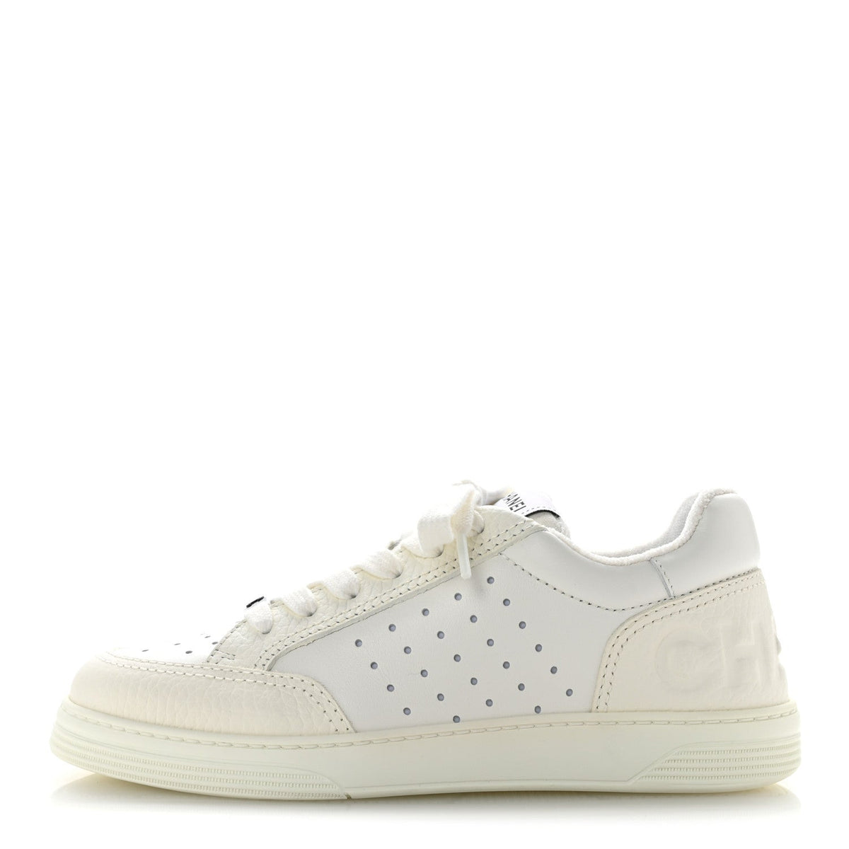 Grained Calfskin Fabric Womens Logo Sneakers 37.5 White 37.5 White