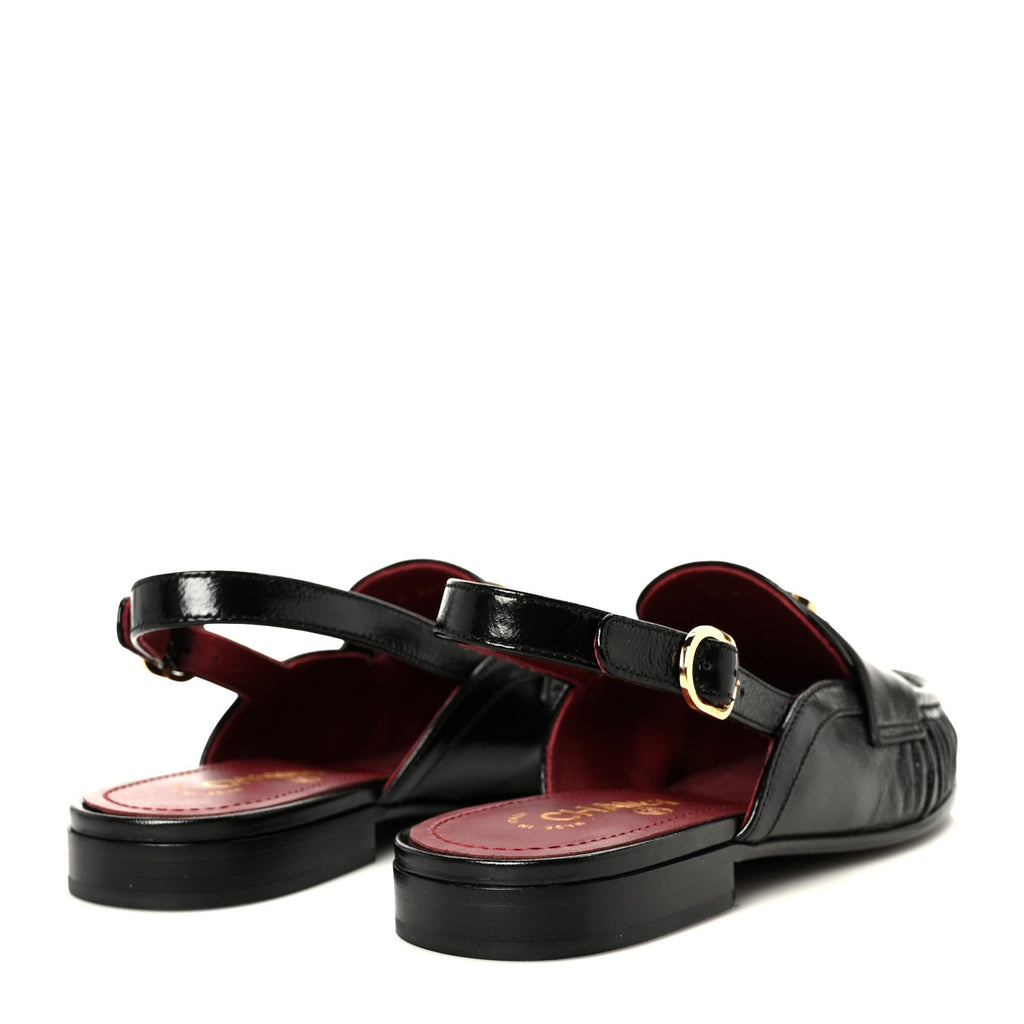 Crumpled Shiny Lambskin CC Slingback Mocassin 38.5 Black