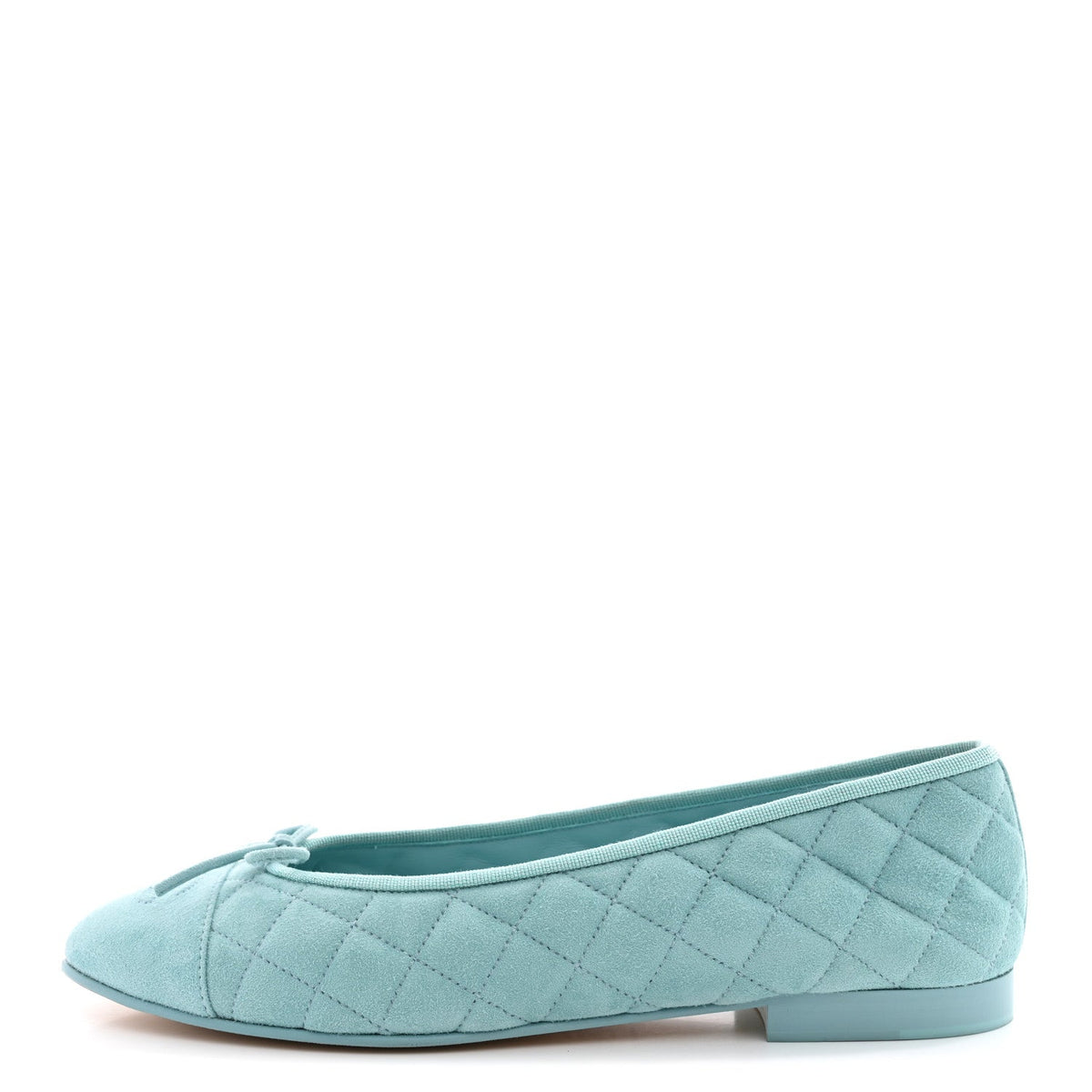 Suede Calfskin Quilted Cap Toe CC Ballerina Flats 41 Light Blue