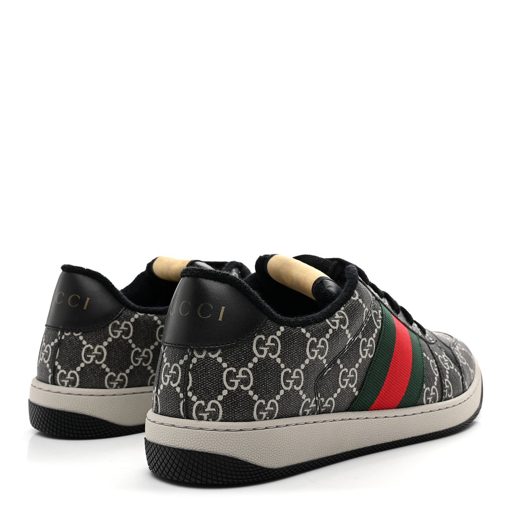 GG Supreme Monogram Miro Soft Calfskin Web Mens Screener Sneakers 8.5 Black Grey Sky