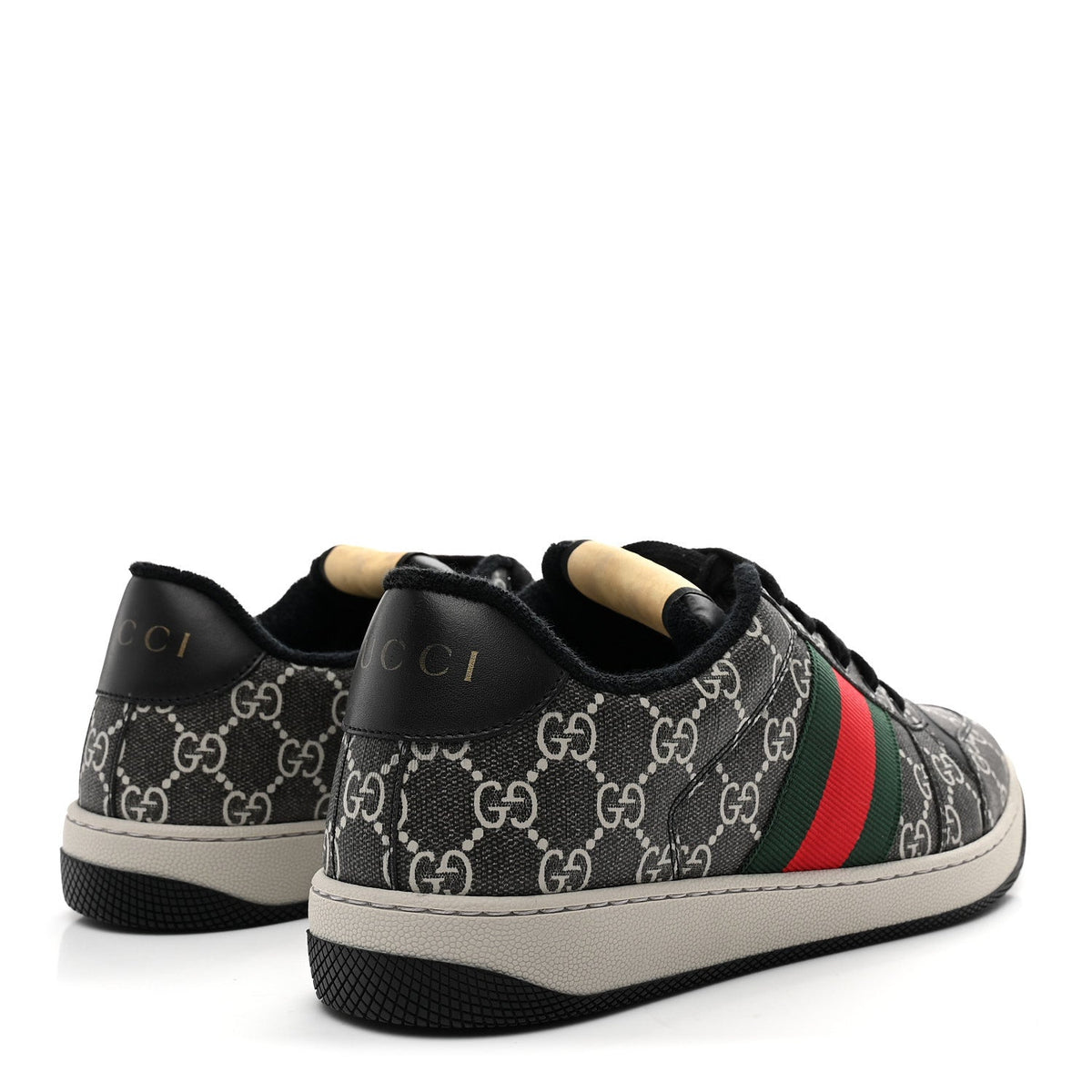 GG Supreme Monogram Miro Soft Calfskin Web Mens Screener Sneakers 8.5 Black Grey Sky