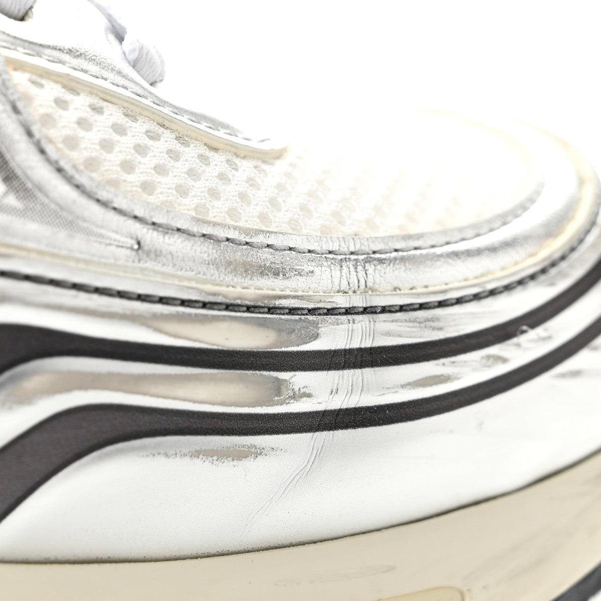 Fabric Laminated Calfskin Stretch CC Sneakers 37.5 White Silver