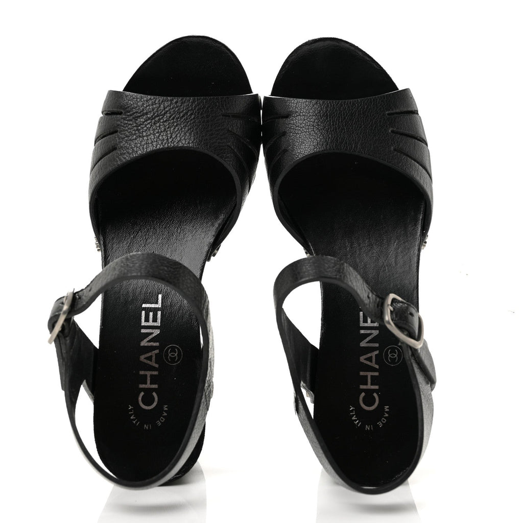 Goatskin Studded Platform Sandals 35 Black
