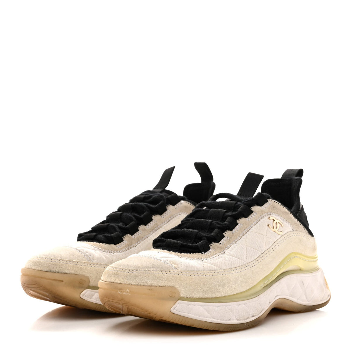 Velvet Calfskin Mixed Fibers CC Sneakers 36 Ivory Black