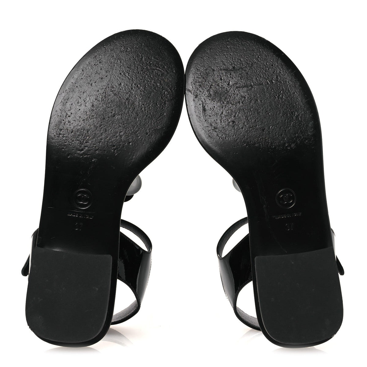 Patent Calfskin Camellia Thong Sandals 37 Black White