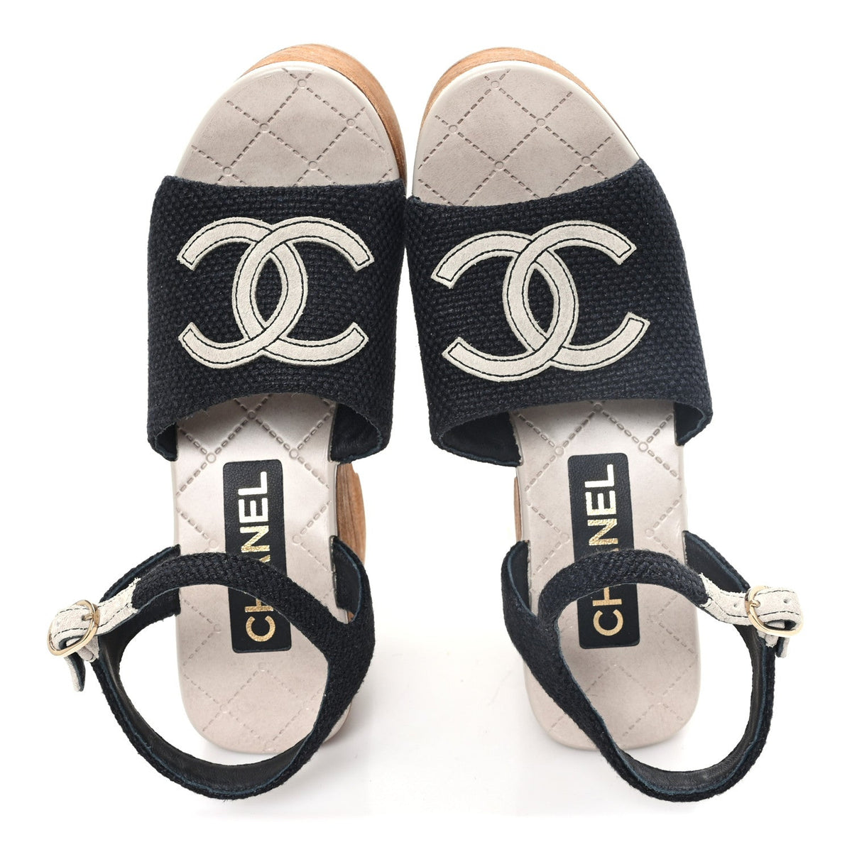 Fabric Calfskin Platform Wedge Sandals 36 Black
