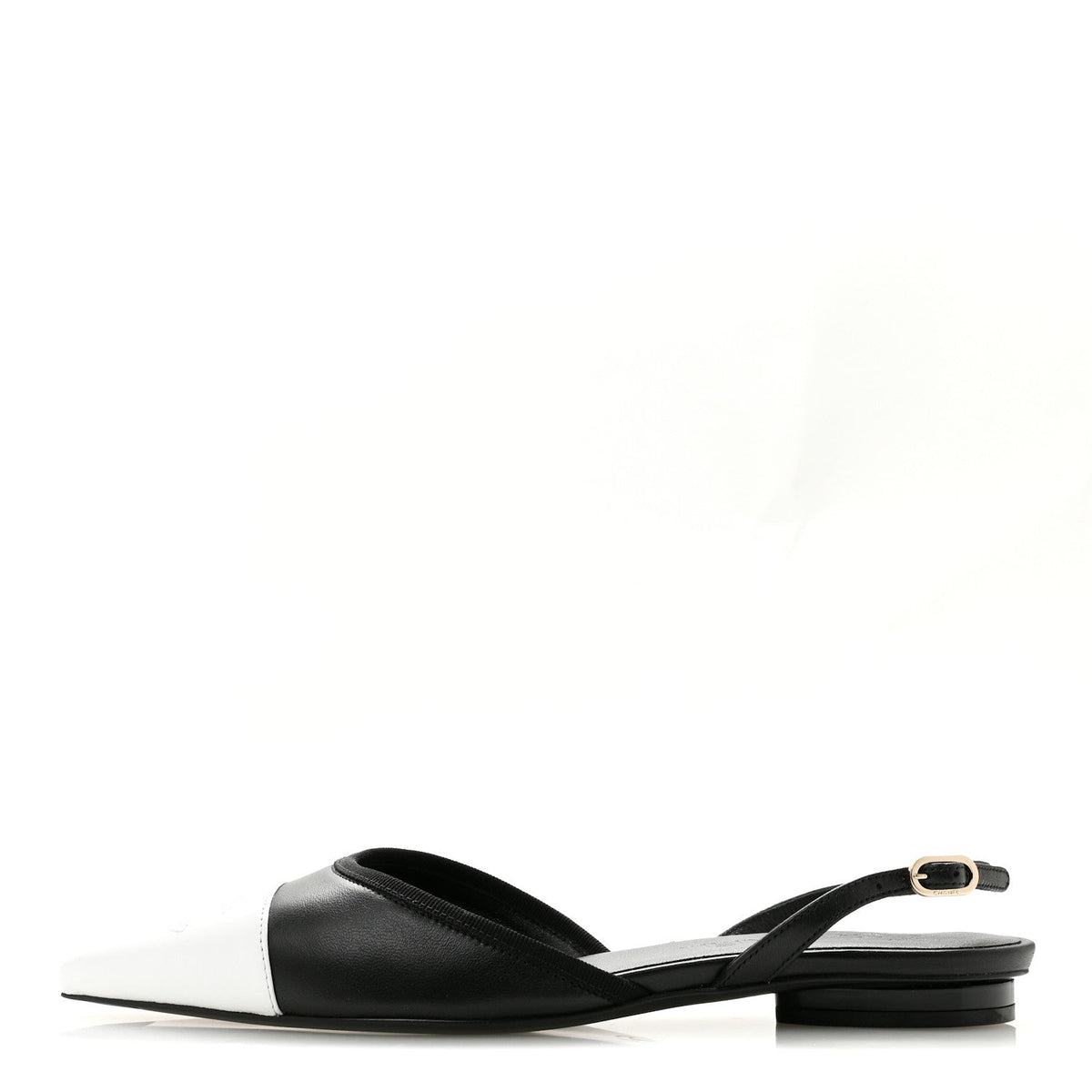 Iridescent Lambskin Cap Toe CC Slingback Flats 37 Black White