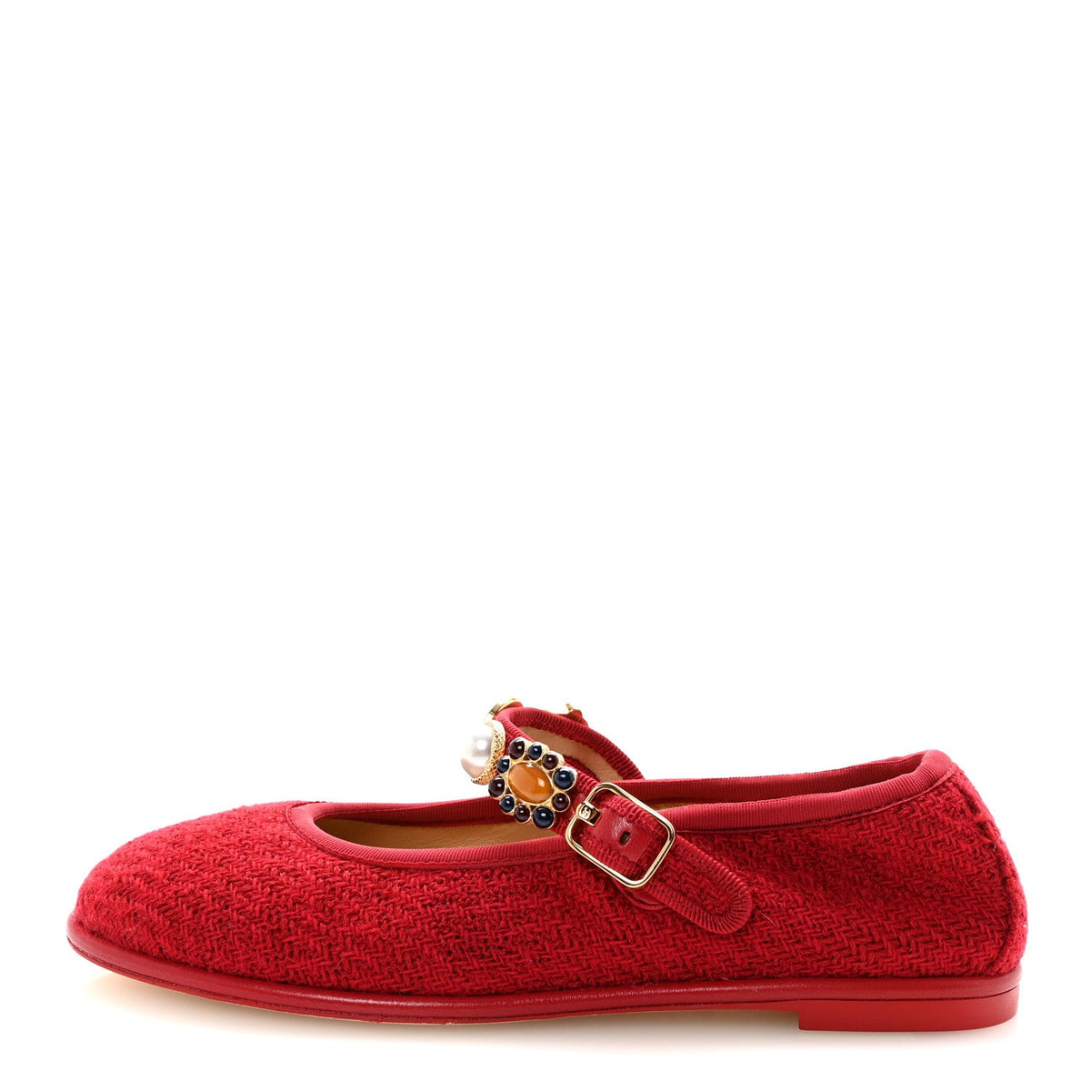 Wool Tweed Patent Mary Jane Flats 36 Red