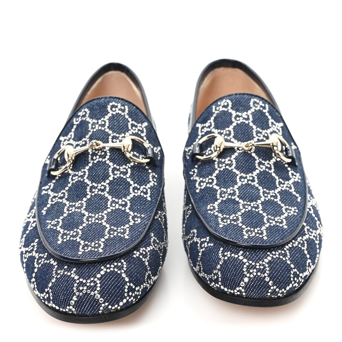 New Denim Crystal GG Monogram Womens 1953 Horsebit Jordaan Loafer 36 Blue