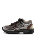 Fabric Laminated Calfskin Stretch CC Womens Sneakers 37.5 Khaki Silver Dark Purple