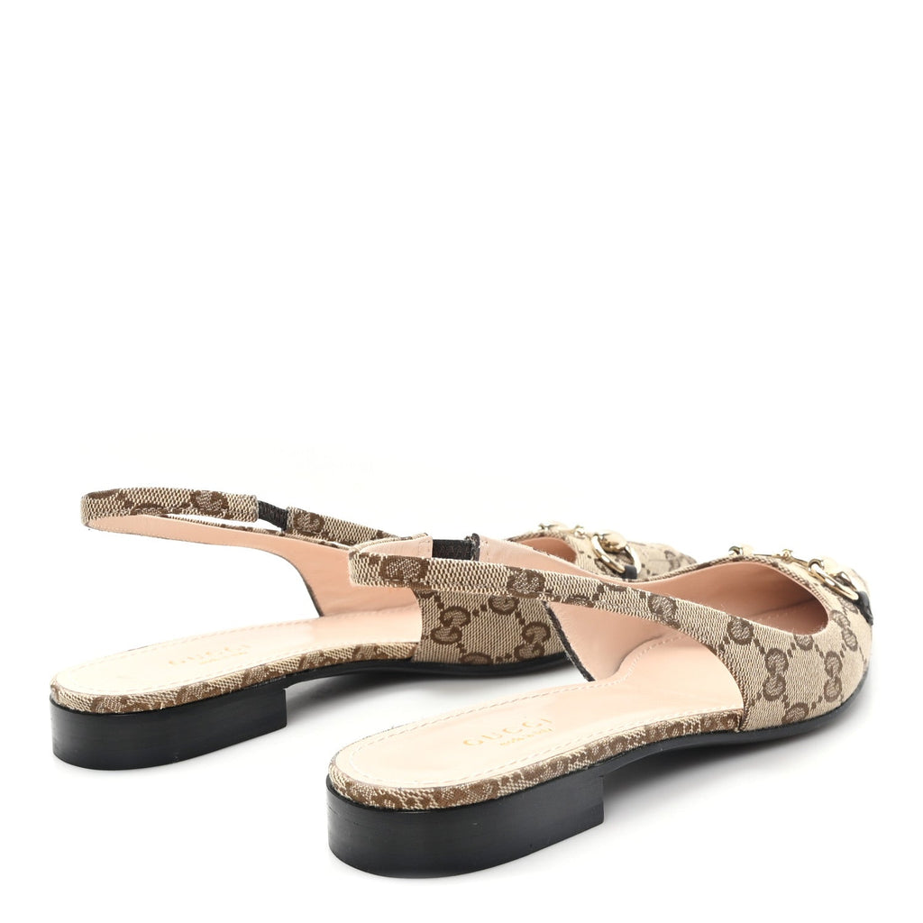 Monogram Horsebit Womens Slingback Ballet Flat 36.5 Beige Ebony Cocoa