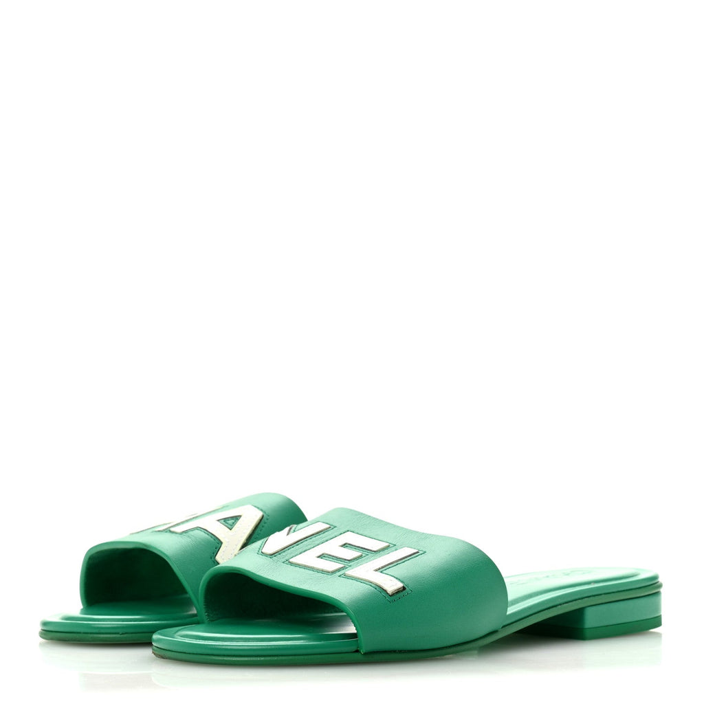 Calfskin Patent Calfskin Logo Mules 36 Green White