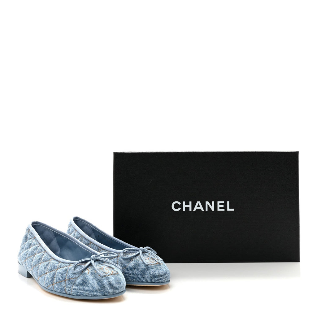 Denim Quilted CC Cap Toe Ballerina Flats 36.5 Light Blue