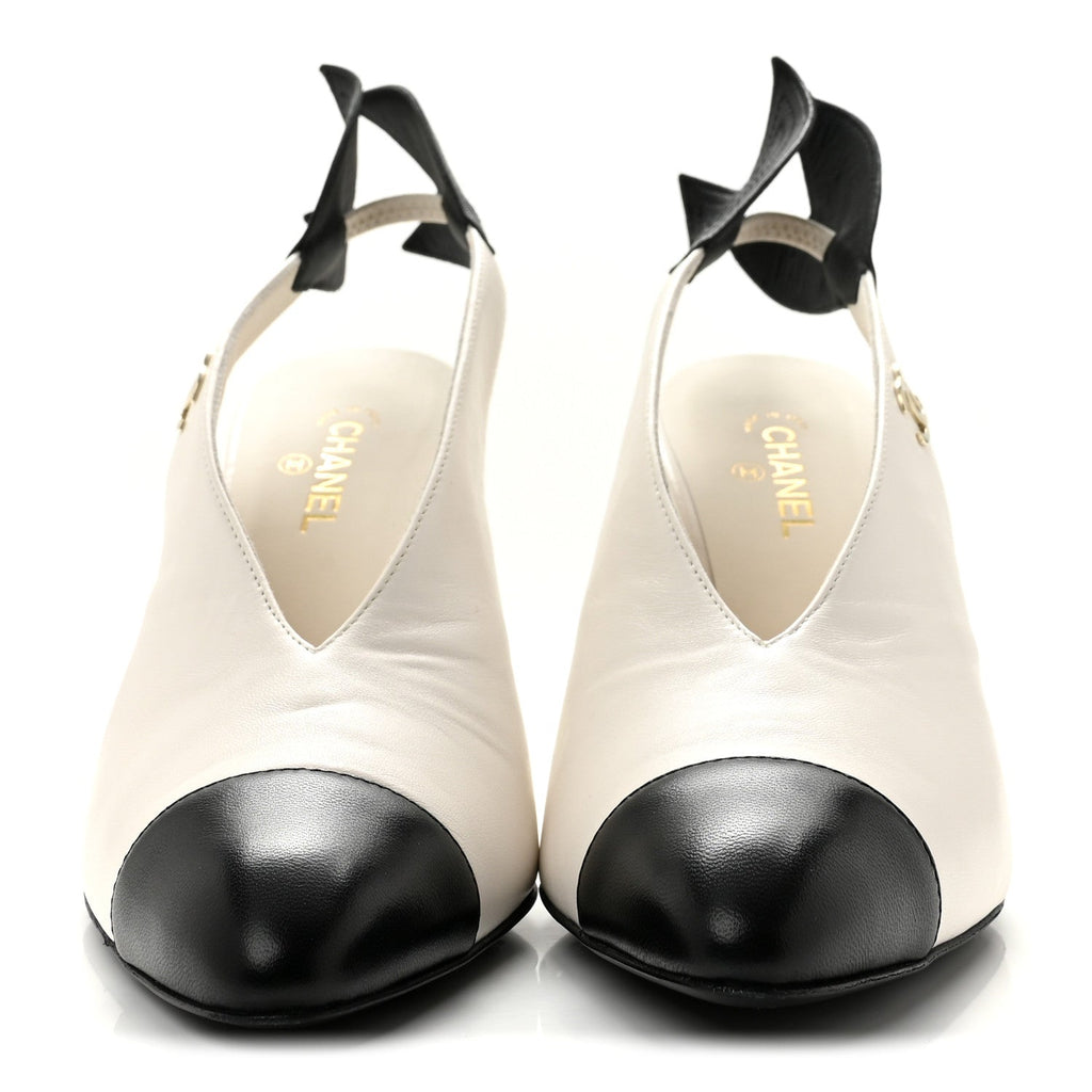 Lambskin Slingback Pumps 36.5 White Black