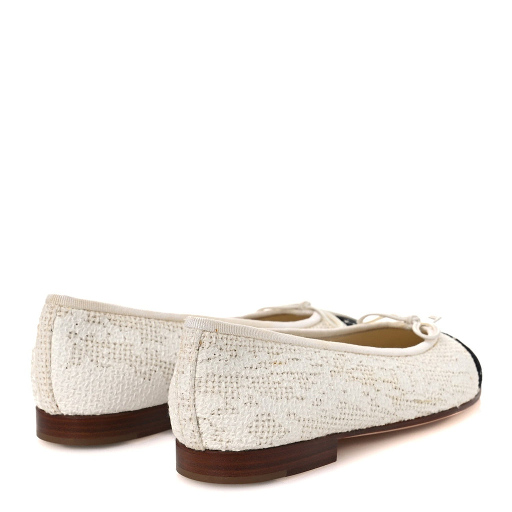 Tweed Cap Toe Ballet Flats 37 White Black