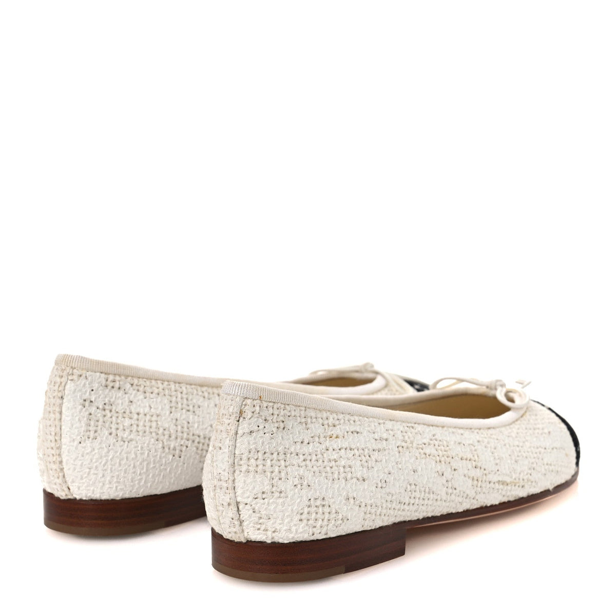 Tweed Cap Toe Ballet Flats 37 White Black