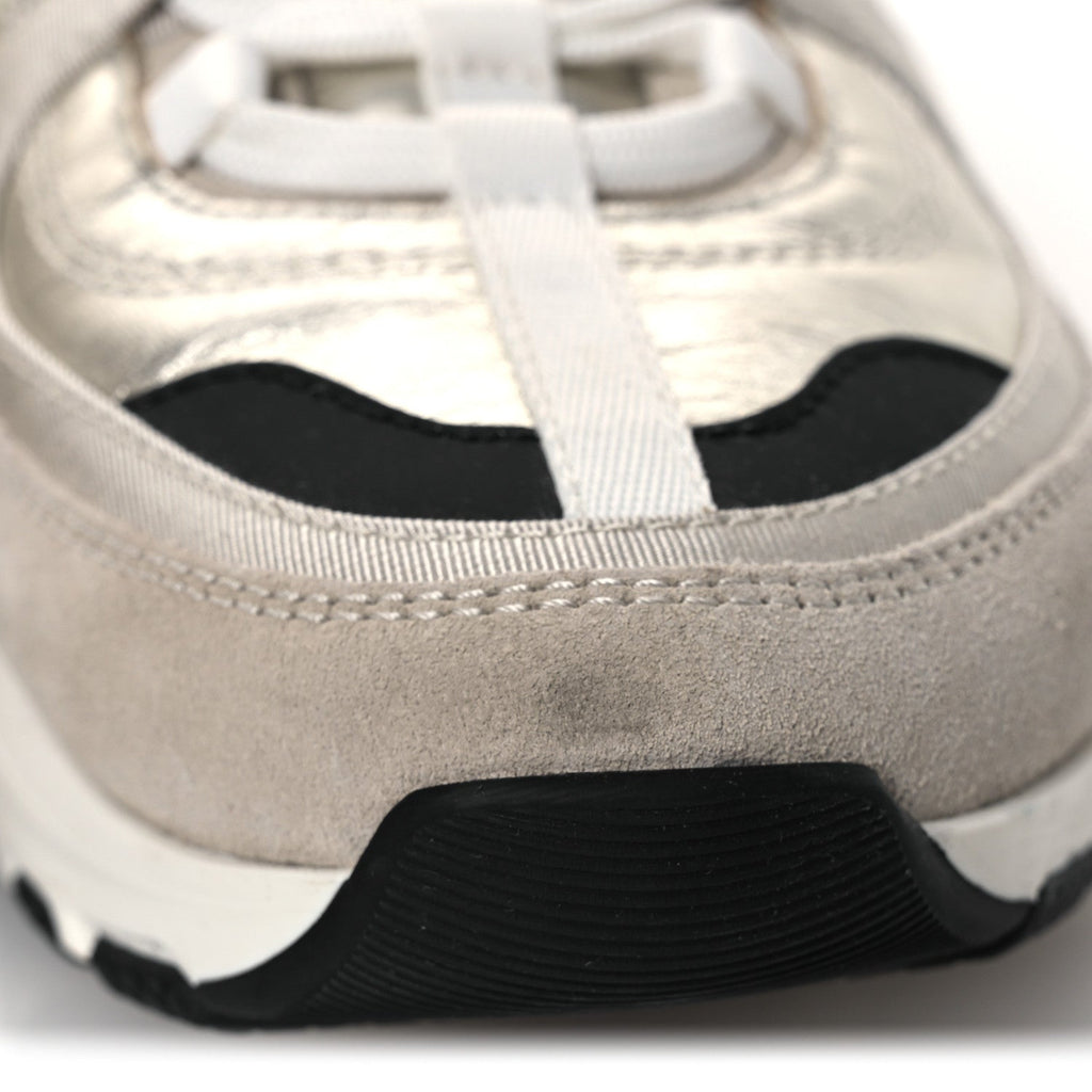 Suede Metallic Calfskin Womens CC Sneakers 39.5 White Silver