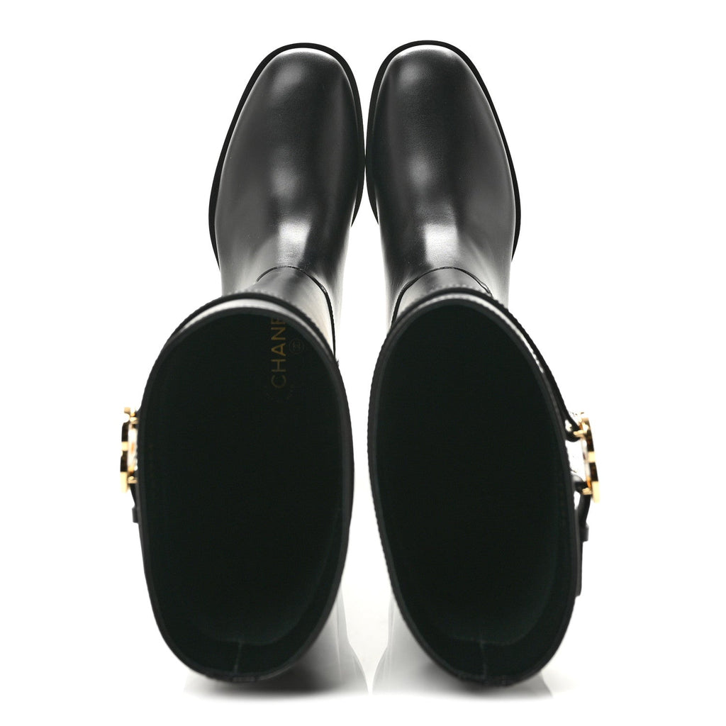 Calfskin CC Buckle High Boots 38 Black