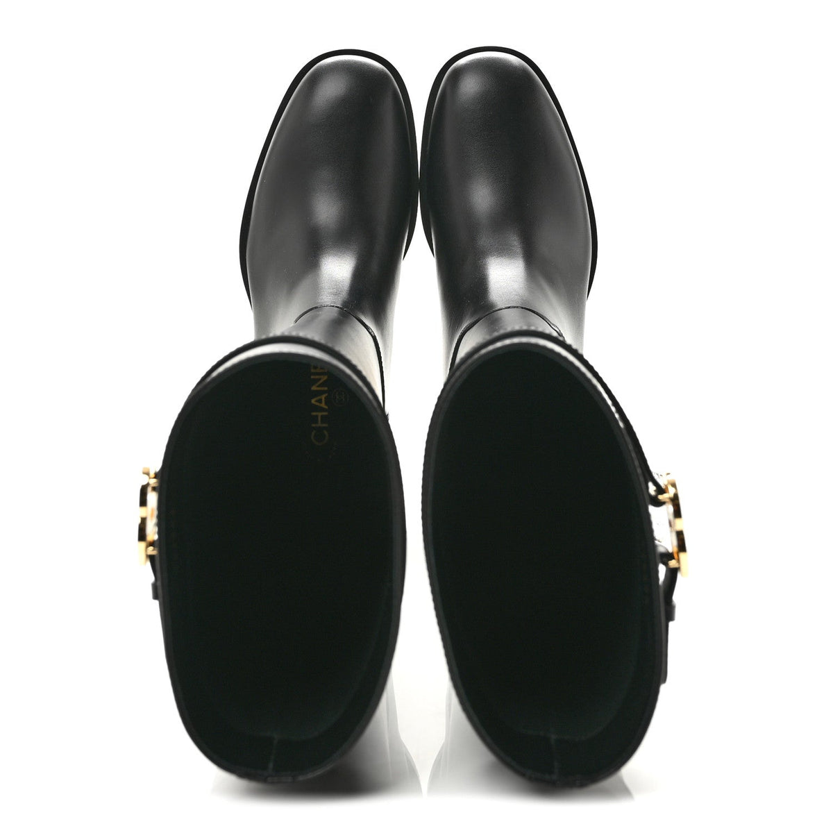 Calfskin CC Buckle High Boots 38 Black