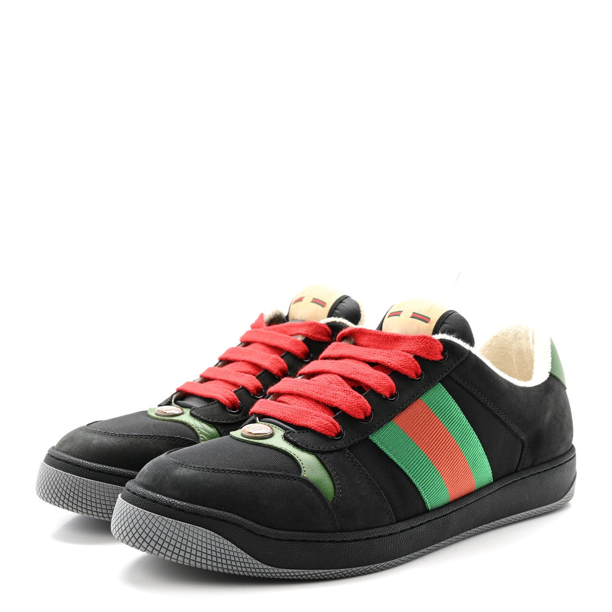 Calfskin Nylon GG Monogram Calfskin Web Mens Screener Sneakers 8 Black