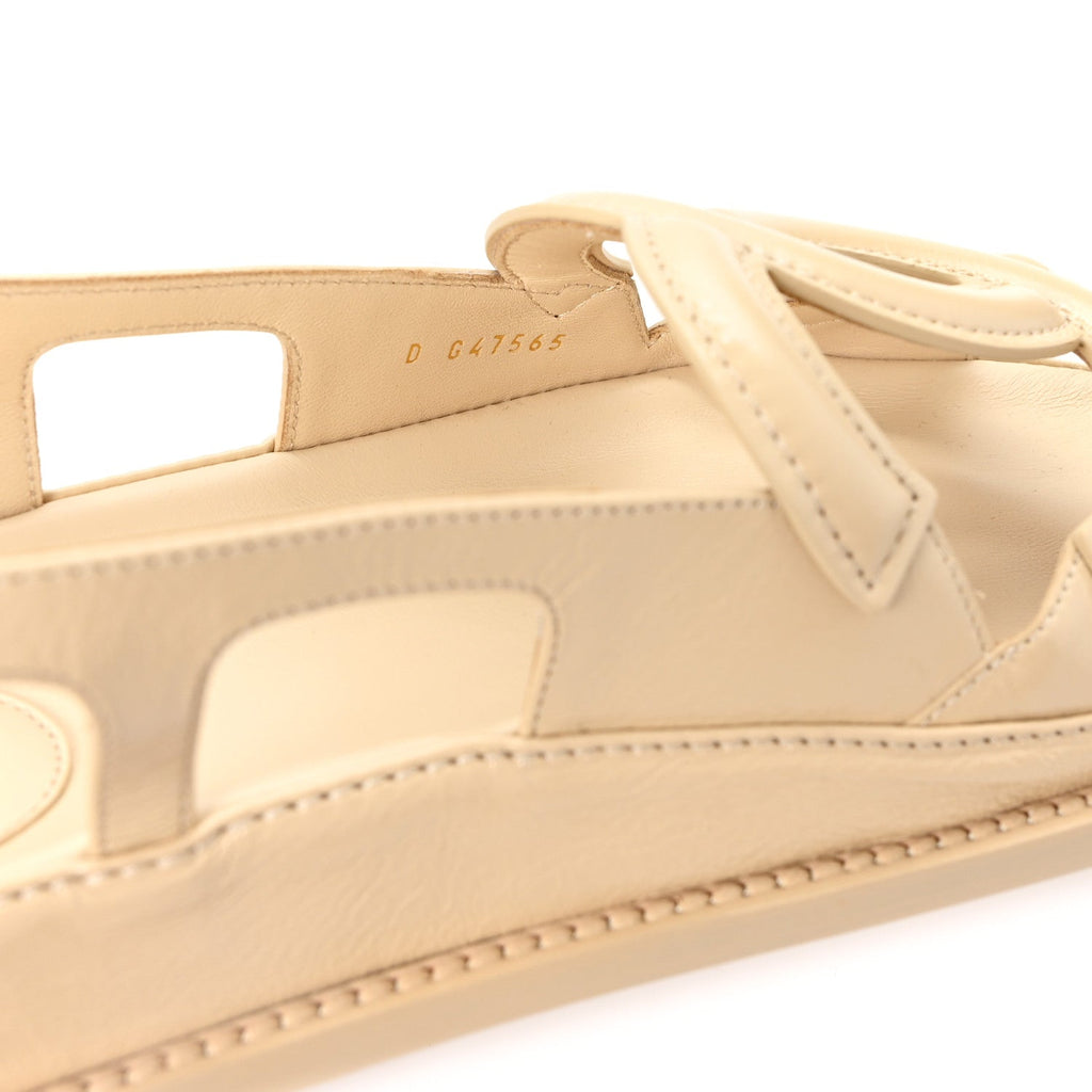Crumpled Shiny Lambskin CC Cut Out Dad Sandals 40 Beige