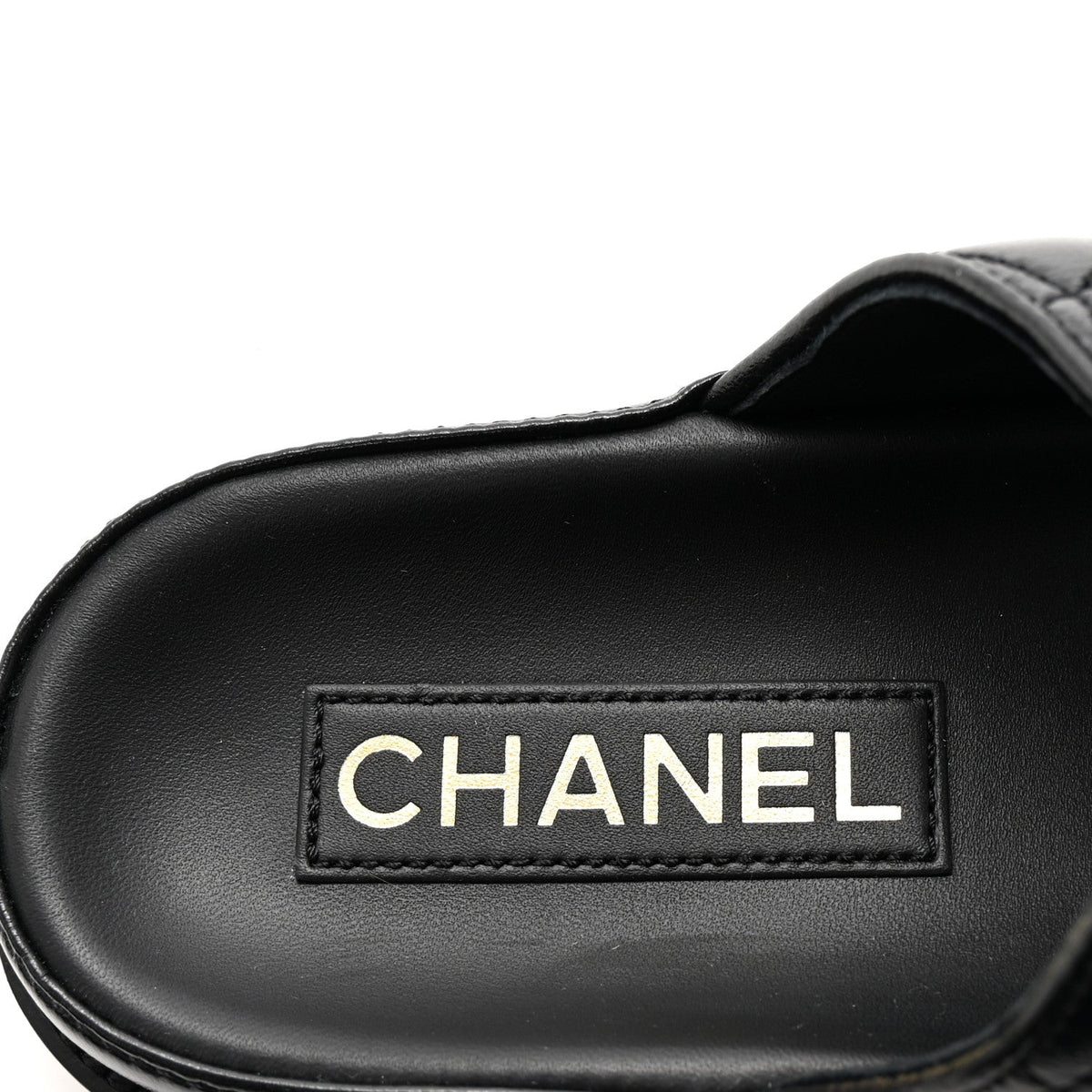 Lambskin Quilted Velcro Dad Chain CC Slide Sandals 38 Black