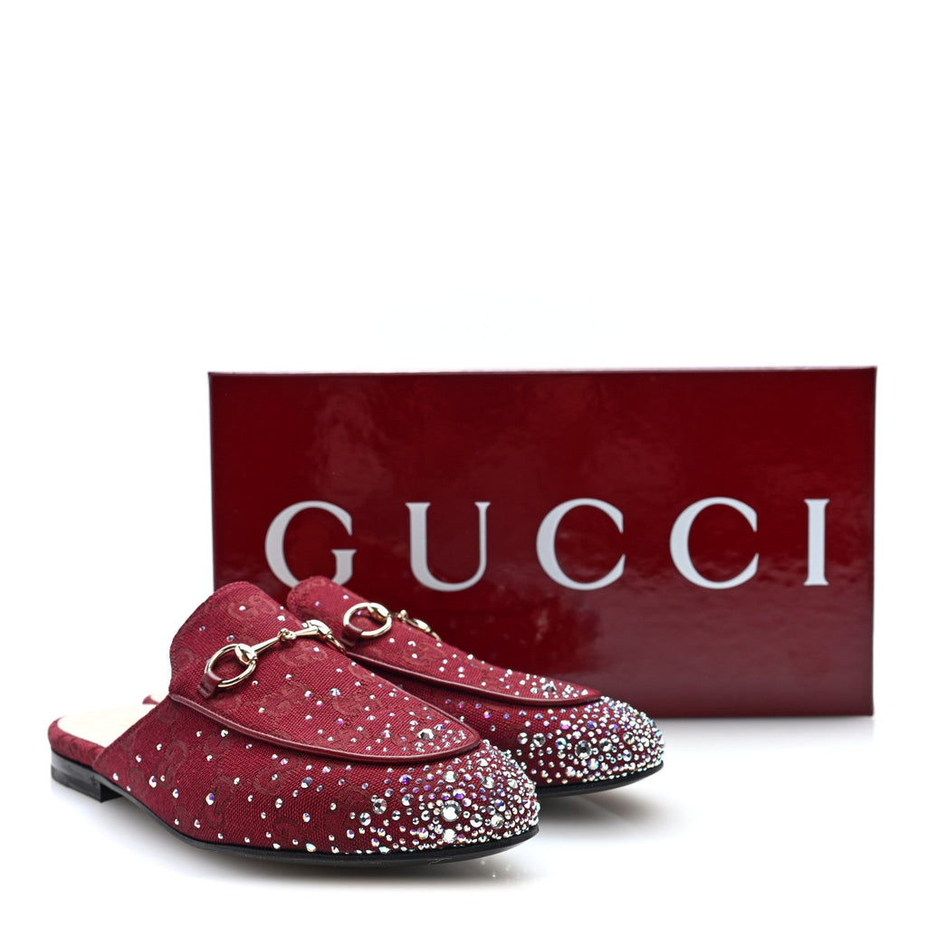 Crystal Canvas GG Monogram Nappa Womens Princetown Slippers 37.5 Rosso Ancora