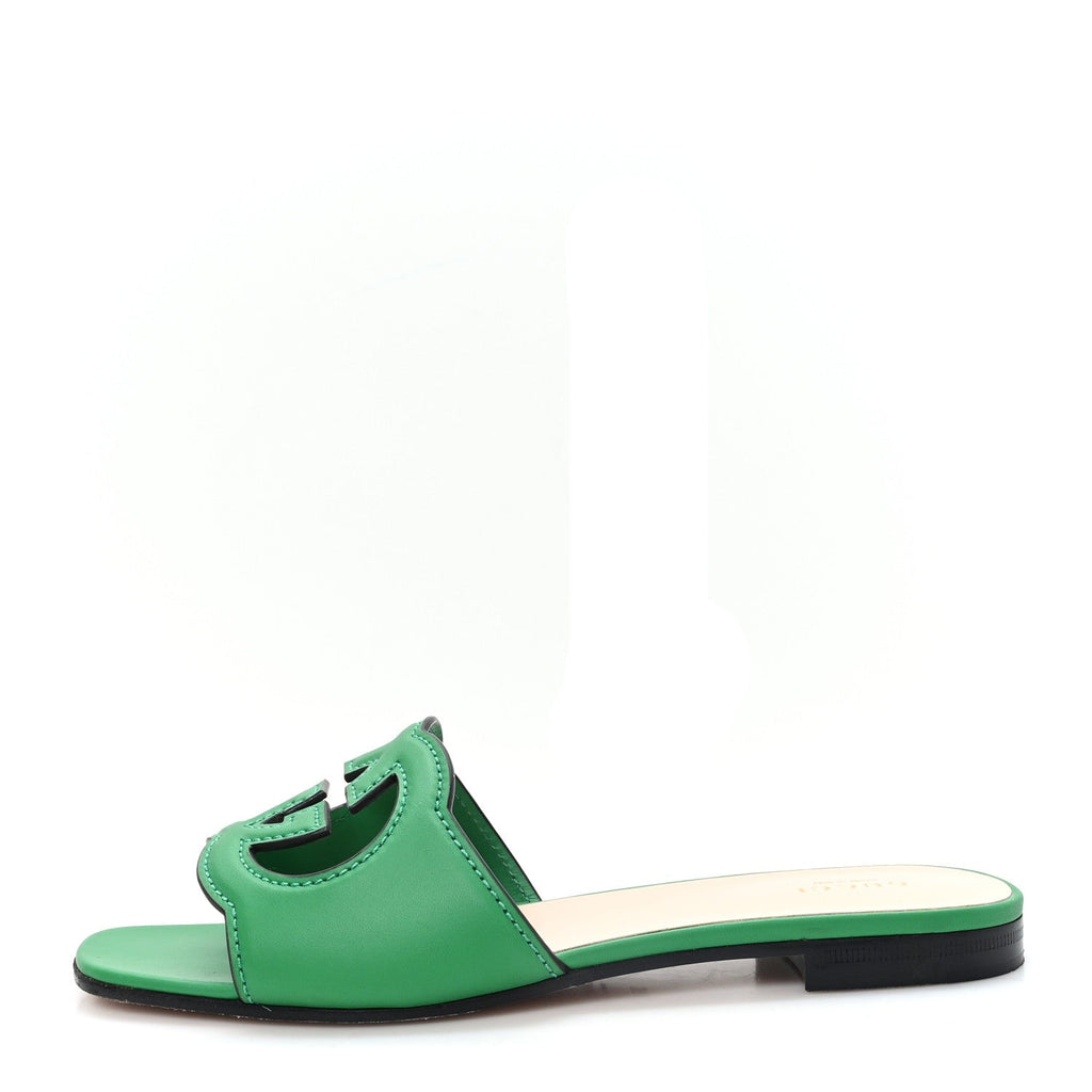 Cosmos Softy Calfskin Interlocking G Cut Out Slide Sandals 38.5 New Shamarock