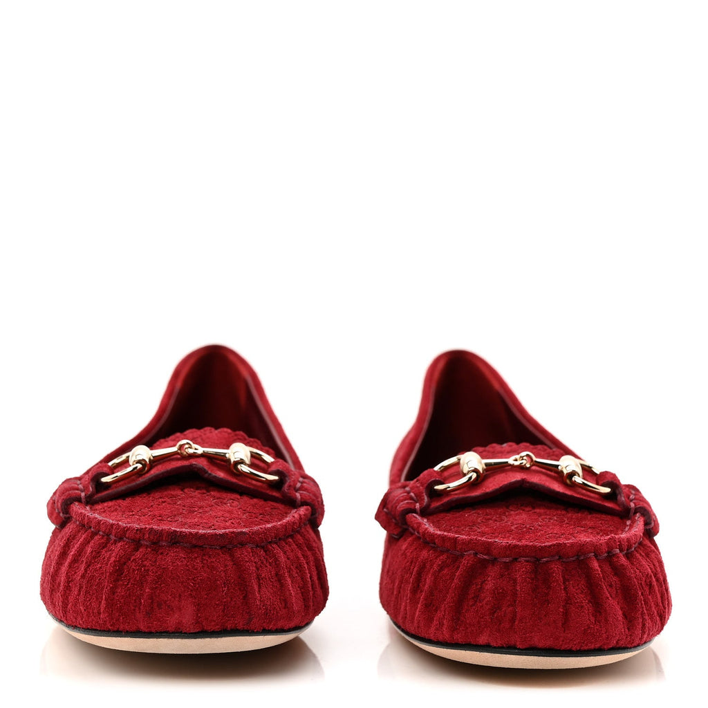 Suede Micro GG Horsebit Womens Kensington Moccasin Loafers 37 Rosso Ancora