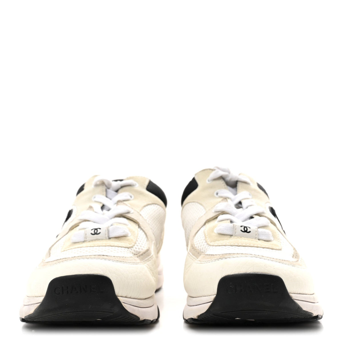 Mesh Suede Calfskin Grained Calfskin Womens CC Sneakers 39.5 White Black