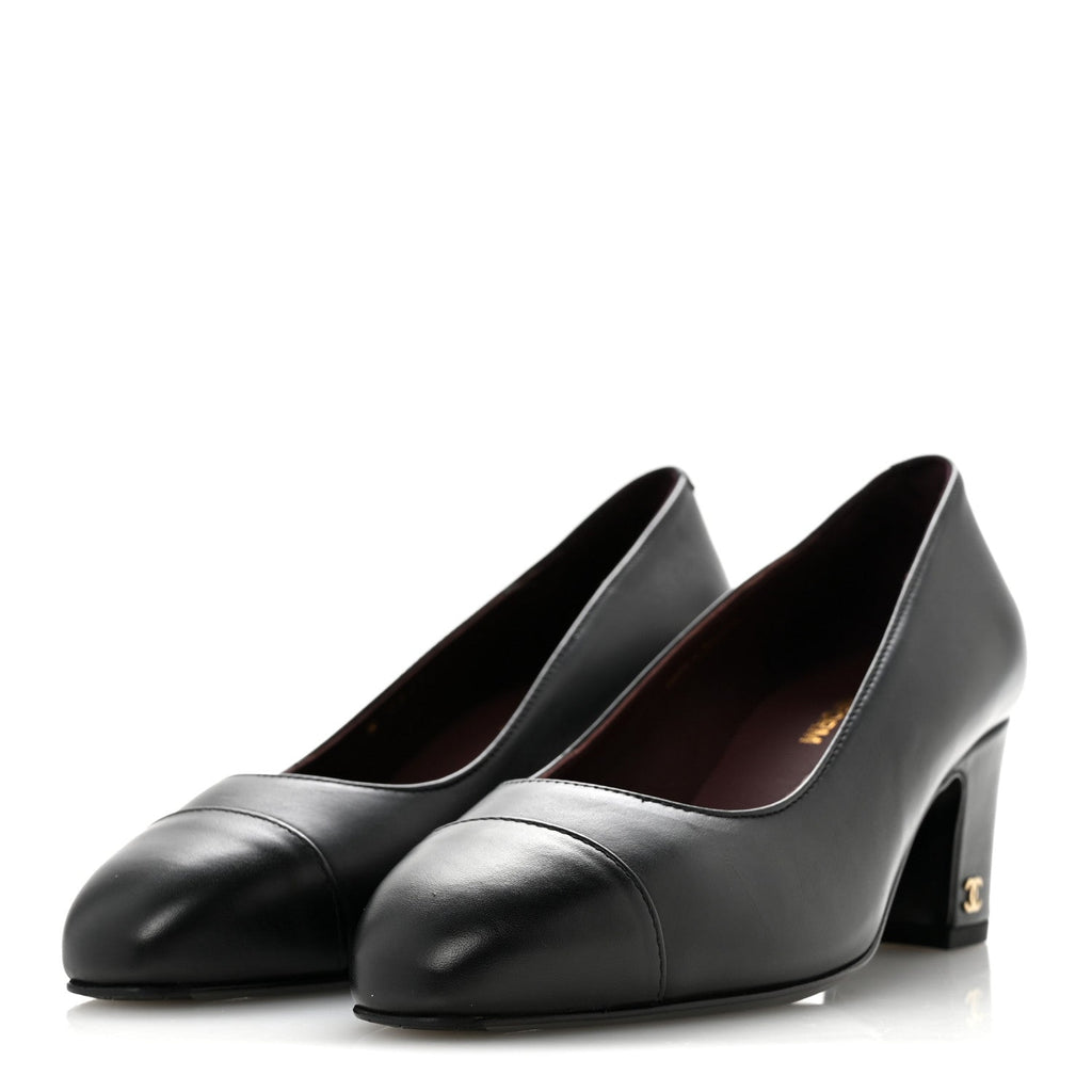 Lambskin Cap Toe CC Uniform Pumps 35 Black