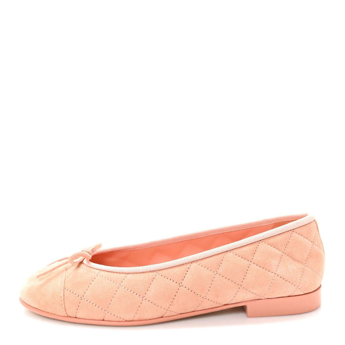 Suede Calfskin Quilted Cap Toe CC Ballerina Flats 36 Pink