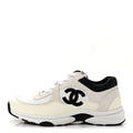 Mesh Suede Grained Calfskin Womens CC Sneakers 39.5 White Black