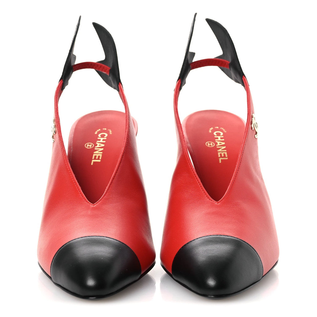 Lambskin Slingback Pumps 38 Red Black