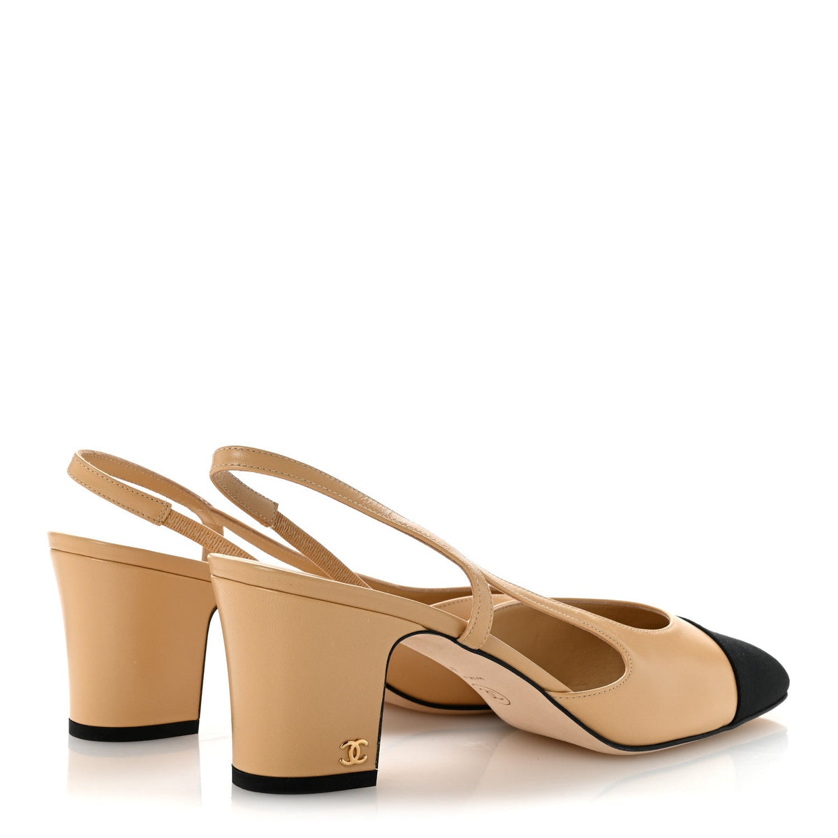 Goatskin Grosgrain Cap Toe CC Slingback Pumps 41 Beige Black