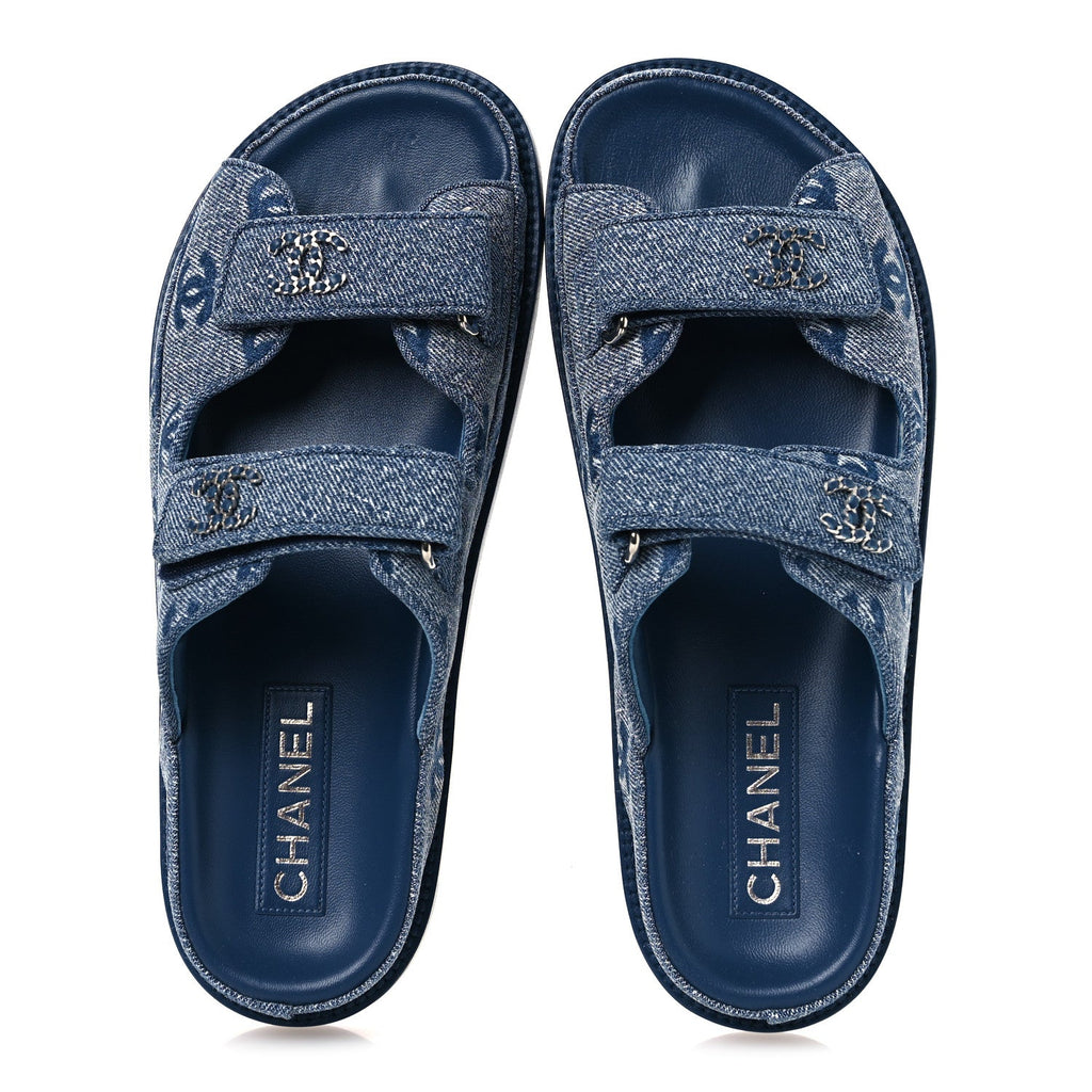 Denim CC Velcro Dad Chain CC Slide Sandals 39 Blue