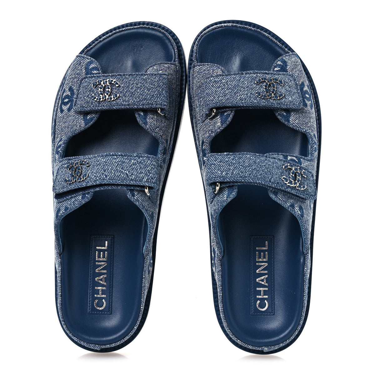 Denim CC Velcro Dad Chain CC Slide Sandals 39 Blue