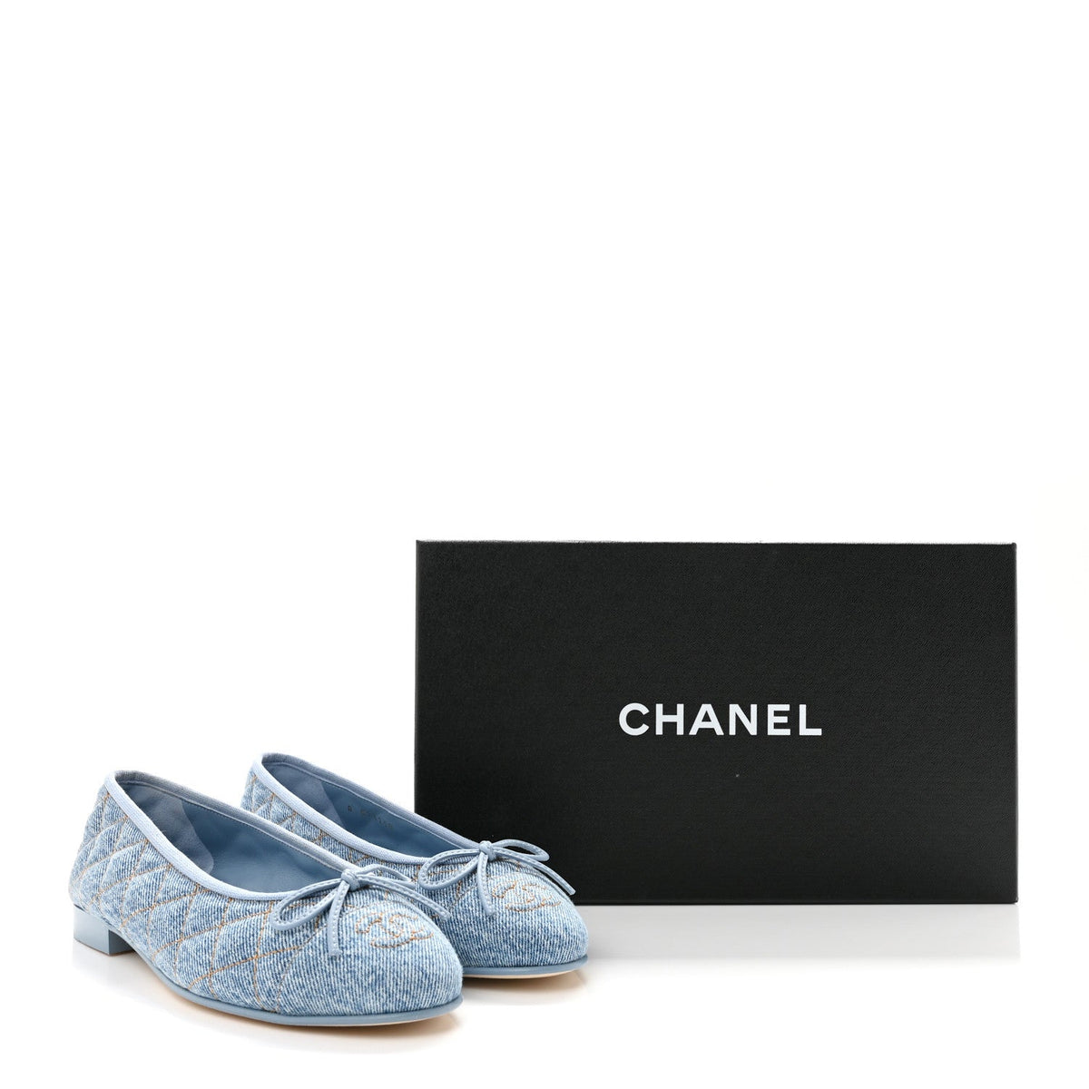Denim Quilted CC Cap Toe Ballerina Flats 36 Light Blue