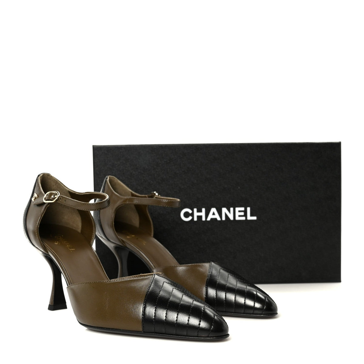 Lambskin Mary Jane Pumps 40 Dark Khaki Black