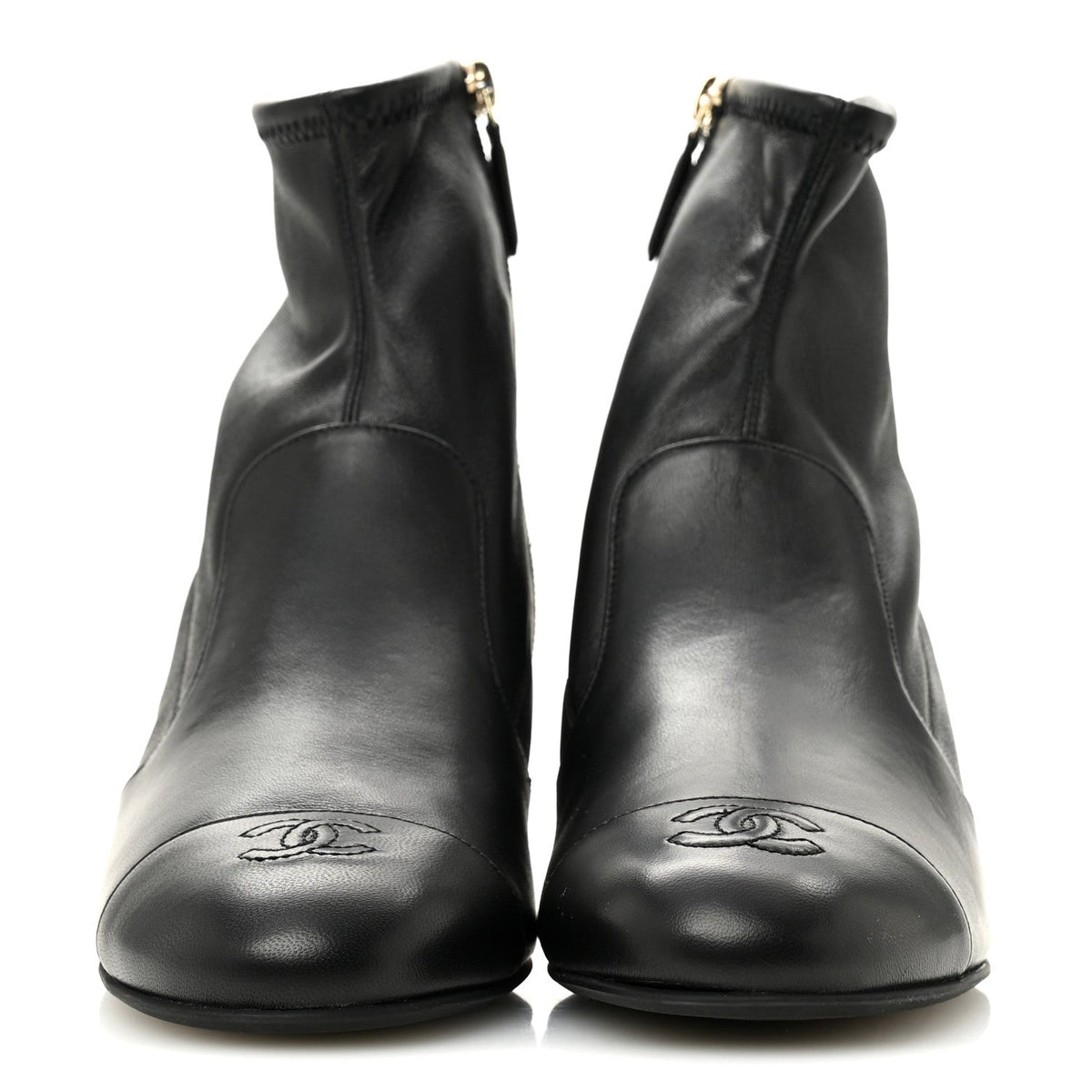 Stretch Lambskin Cap Toe CC Uniform Short Boots 40 Black