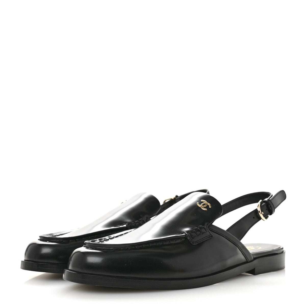 Shiny Calfskin Slingback Loafers 39.5  Black