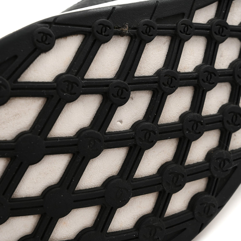 Calfskin Mesh Lycra Suede Womens Logo Sneakers 38.5 Black