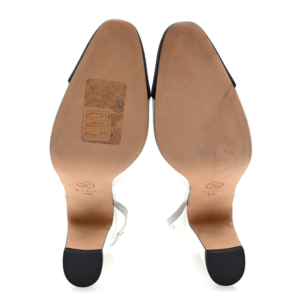 Goatskin Grosgrain Cap Toe CC Slingback Pumps 39 White Black