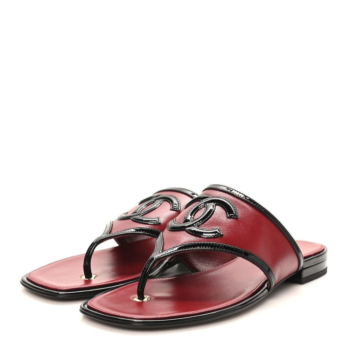 Lambskin Patent Calfskin CC Thong Sandals 37 Burgundy Black